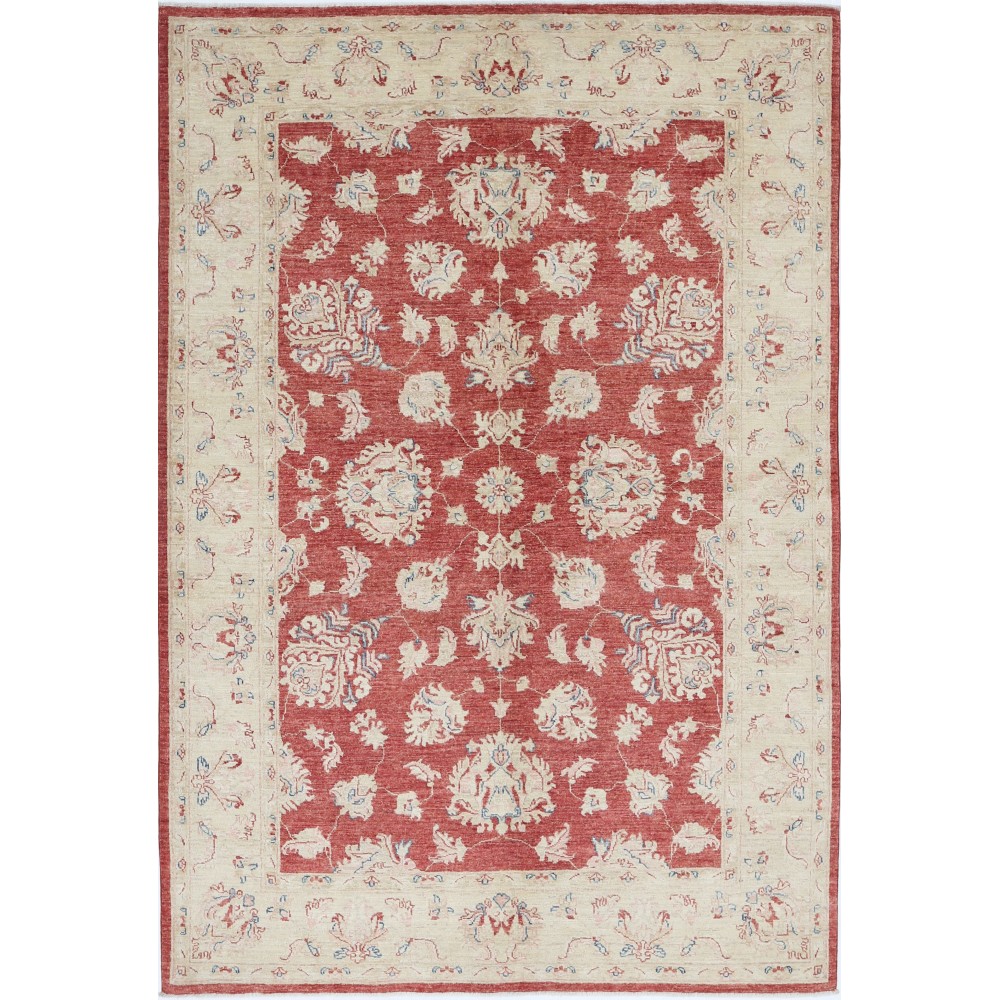 Hand Knotted Floral Area Rug with Red Field and Beige Border | Traditional Oushak Wool Carpet Hand Knotted Floral Area Rug with Red Field and Beige Border | Traditional Oushak Wool Carpet