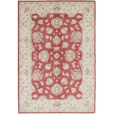 Hand Knotted Floral Area Rug with Red Field and Beige Border | Traditional Oushak Wool Carpet
