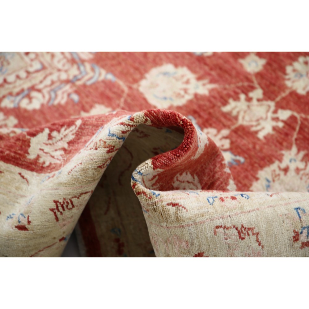 Hand Knotted Floral Area Rug with Red Field and Beige Border | Traditional Oushak Wool Carpet Hand Knotted Floral Area Rug with Red Field and Beige Border | Traditional Oushak Wool Carpet