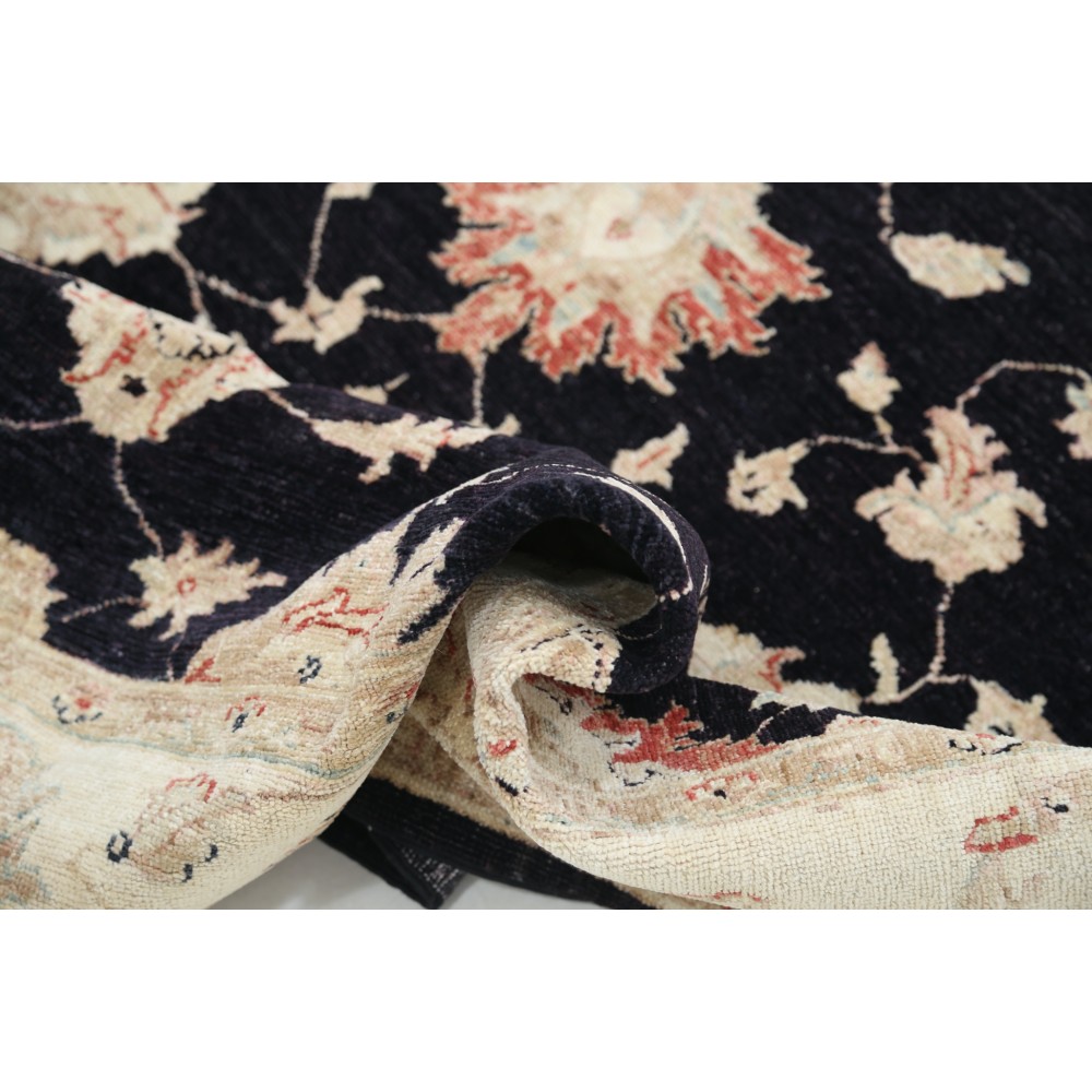 Hand Knotted Floral Area Rug with Black Field and Beige Border | Traditional Oushak Wool Carpet Hand Knotted Floral Area Rug with Black Field and Beige Border | Traditional Oushak Wool Carpet