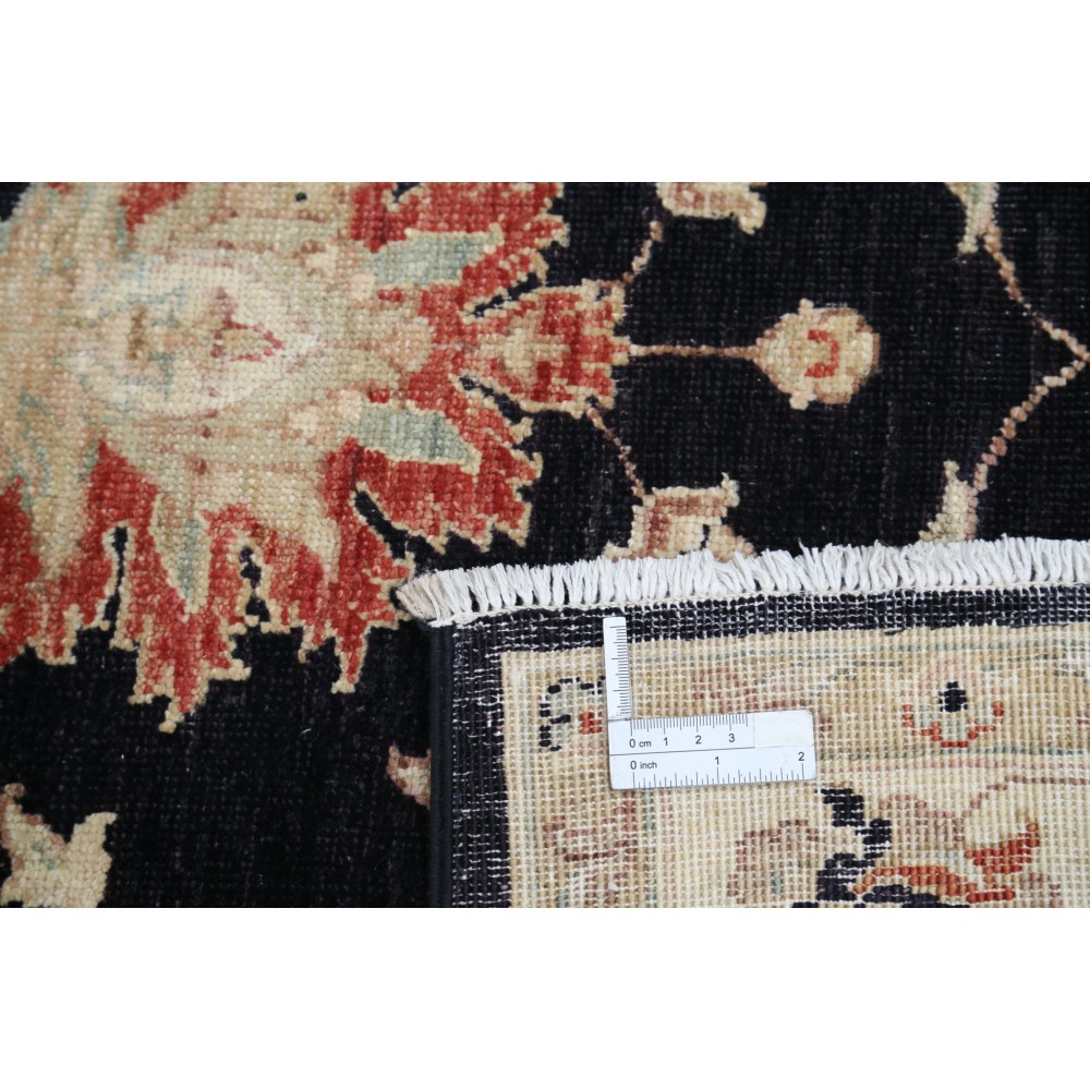 Hand Knotted Floral Area Rug with Black Field and Beige Border | Traditional Oushak Wool Carpet Hand Knotted Floral Area Rug with Black Field and Beige Border | Traditional Oushak Wool Carpet
