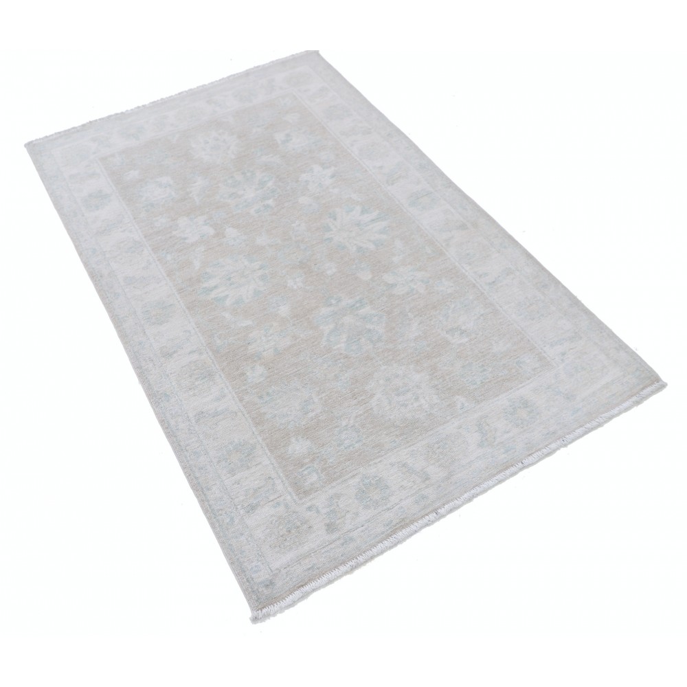Hand Knotted Oushak Style Rug | Beige Turkish Accent Rug with All-Over Floral Design | 100% Wool Hand Knotted Oushak Style Rug | Beige Turkish Accent Rug with All-Over Floral Design | 100% Wool