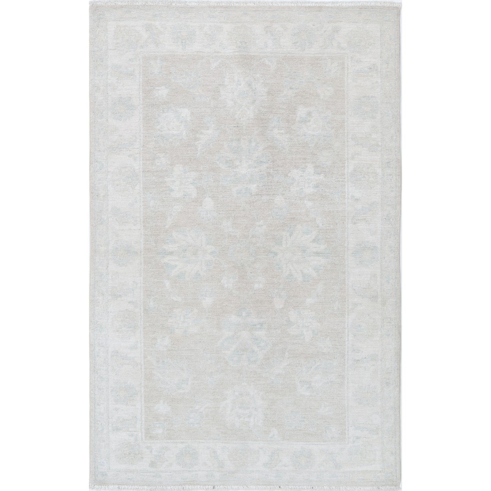 Hand Knotted Oushak Style Rug | Beige Turkish Accent Rug with All-Over Floral Design | 100% Wool Hand Knotted Oushak Style Rug | Beige Turkish Accent Rug with All-Over Floral Design | 100% Wool