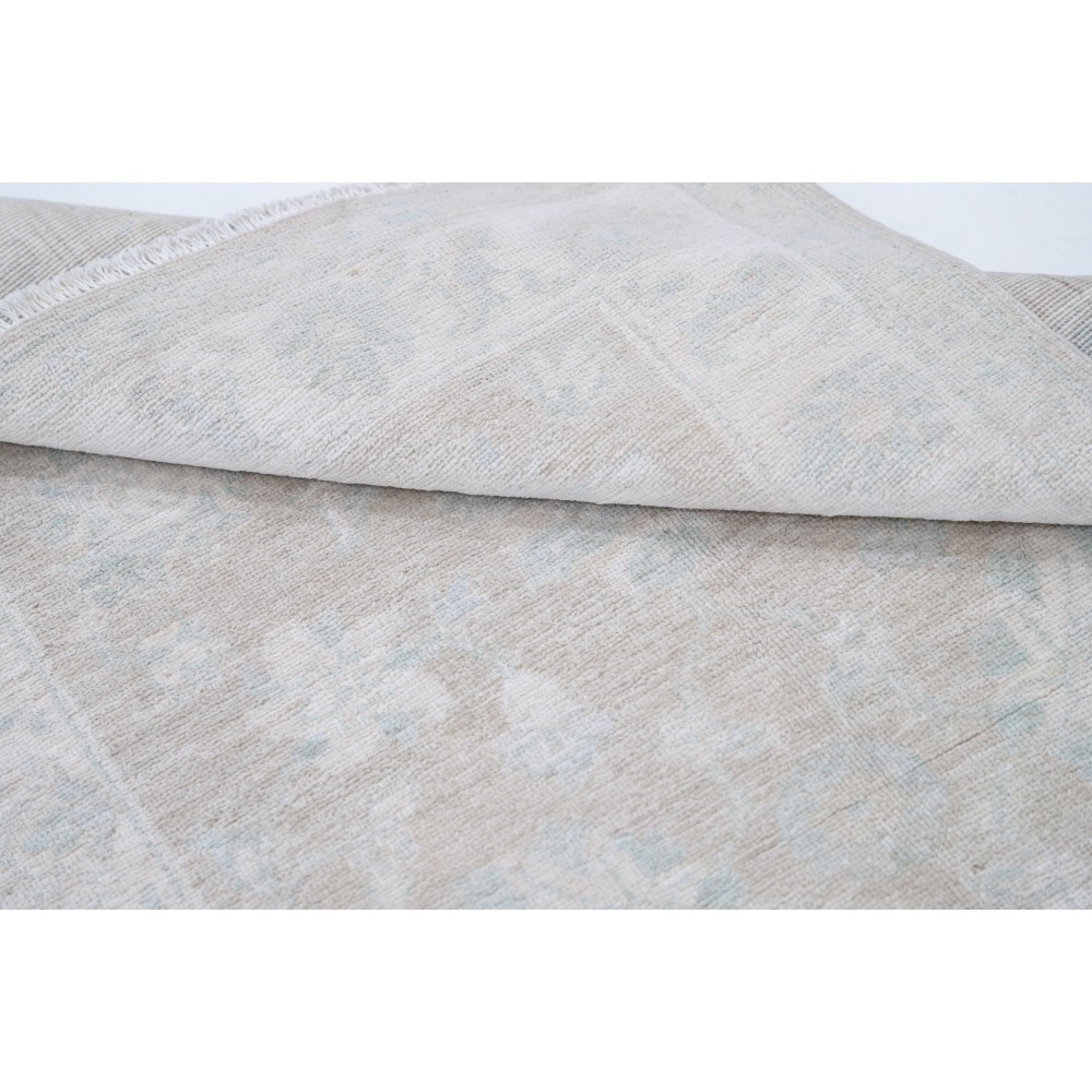 Hand Knotted Oushak Style Rug | Beige Turkish Accent Rug with All-Over Floral Design | 100% Wool Hand Knotted Oushak Style Rug | Beige Turkish Accent Rug with All-Over Floral Design | 100% Wool