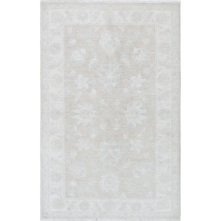 Hand Knotted Oushak Style Rug | Beige Turkish Accent Rug with All-Over Floral Design | 100% Wool