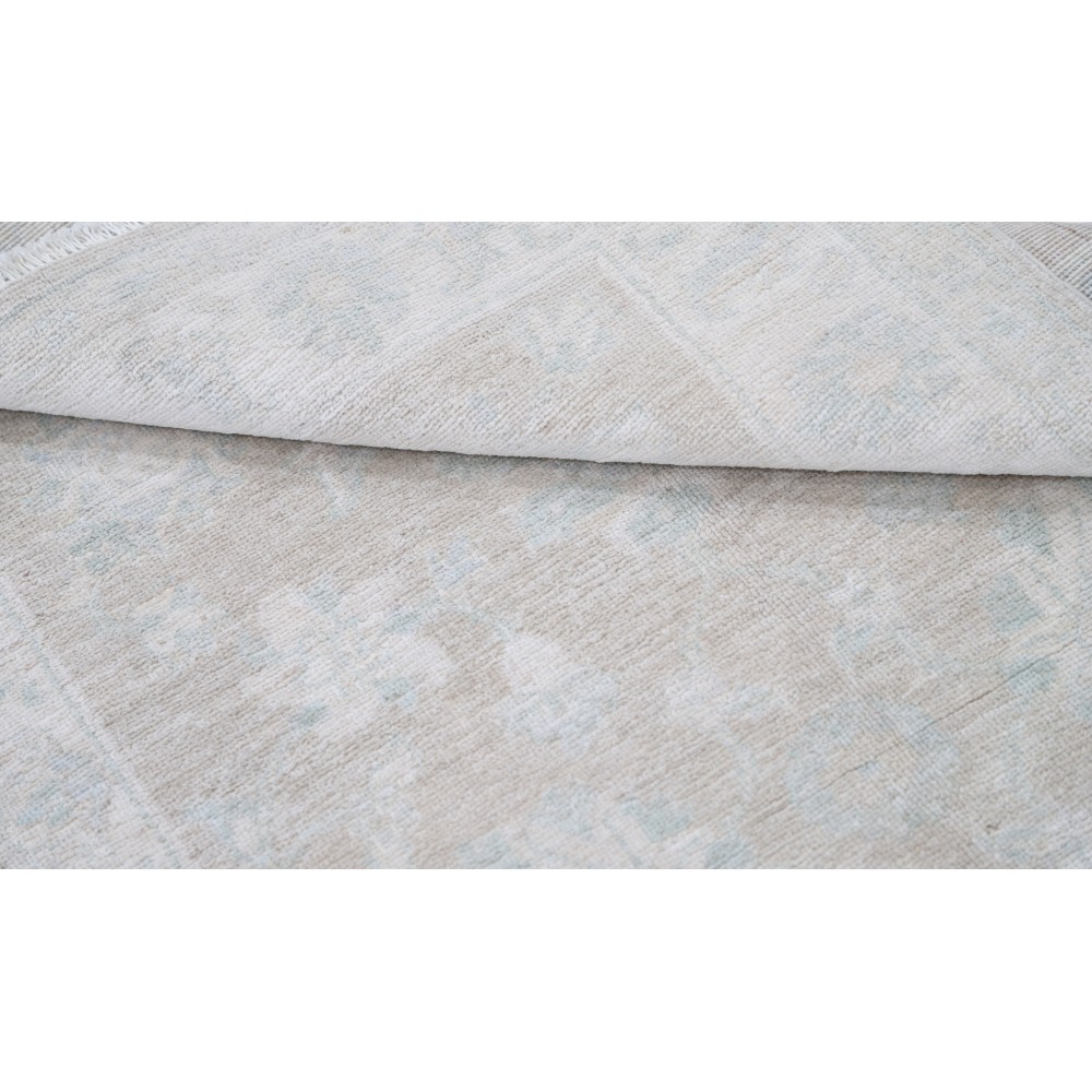 Hand Knotted Oushak Style Rug | Beige Turkish Accent Rug with All-Over Floral Design | 100% Wool Hand Knotted Oushak Style Rug | Beige Turkish Accent Rug with All-Over Floral Design | 100% Wool