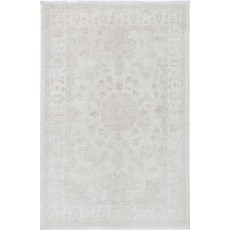 Hand Knotted Oushak Rug | Beige Turkish Accent Rug with All-Over Floral Design | 100% Wool