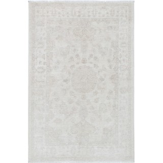 Hand Knotted Oushak Rug | Beige Turkish Accent Rug with All-Over Floral Design | 100% Wool