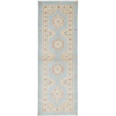 Light Blue, Beige, Red Wool Runner Rug for Corridor | Hand Knotted Hallway Rug | Kitchen Rug | Stair Rug