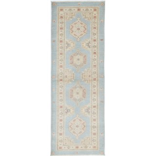 Light Blue, Beige, Red Wool Runner Rug for Corridor | Hand Knotted Hallway Rug | Kitchen Rug | Stair Rug