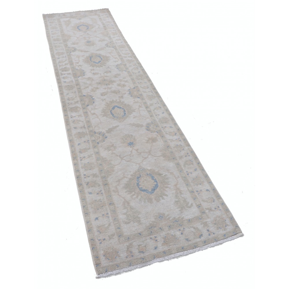 Hand-Knotted Floral Wool Runner Rug | Muted-Tone Hallway, Corridor and Entryway Rug Hand-Knotted Floral Wool Runner Rug | Muted-Tone Hallway, Corridor and Entryway Rug