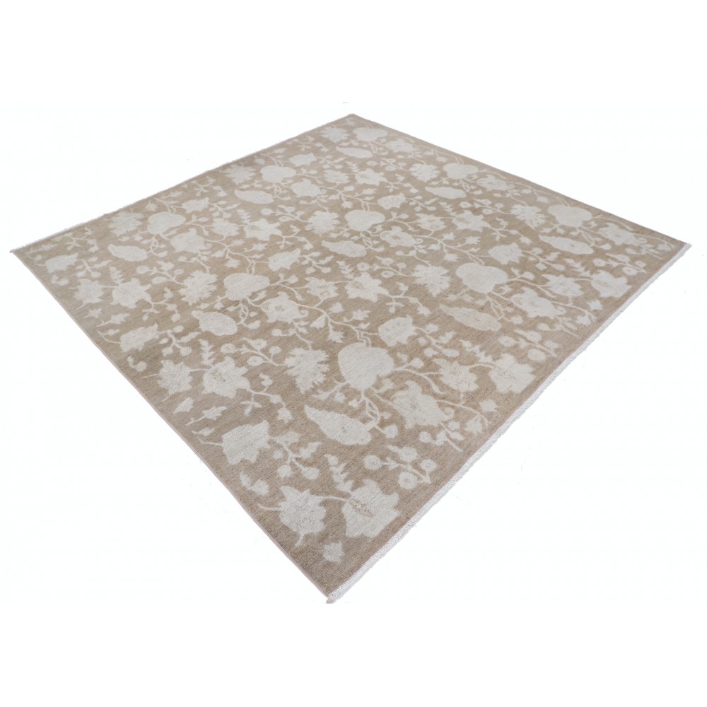 Hand Knotted Floral Area Rug, Beige and Brown Wool Carpet with Botanical Vine Pattern, Neutral Rug for Living Room Hand Knotted Floral Area Rug, Beige and Brown Wool Carpet with Botanical Vine Pattern, Neutral Rug for Living Room