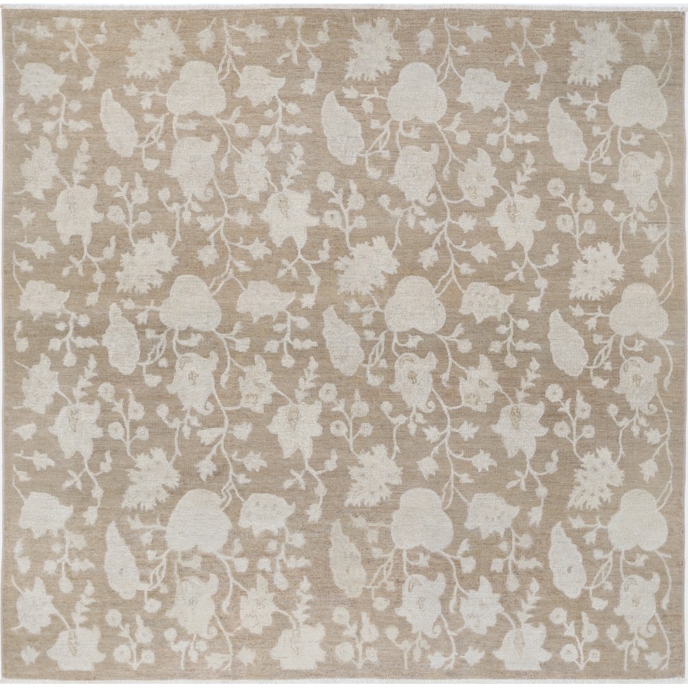 Hand Knotted Floral Area Rug, Beige and Brown Wool Carpet with Botanical Vine Pattern, Neutral Rug for Living Room Hand Knotted Floral Area Rug, Beige and Brown Wool Carpet with Botanical Vine Pattern, Neutral Rug for Living Room