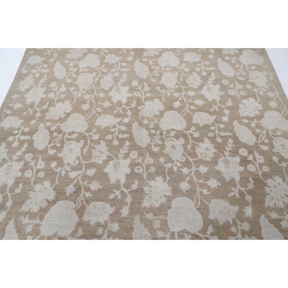 Hand Knotted Floral Area Rug, Beige and Brown Wool Carpet with Botanical Vine Pattern, Neutral Rug for Living Room Hand Knotted Floral Area Rug, Beige and Brown Wool Carpet with Botanical Vine Pattern, Neutral Rug for Living Room