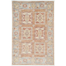 Hand Knotted Coral, Gray, Ivory Wool Area Rug | Turkish Geometric Design Accent Rug