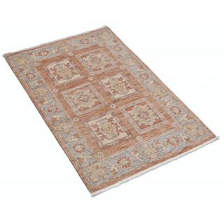Hand Knotted Red, Tan, Light Blue and Ivory Wool Area Rug | Geometric Floral Small Rug