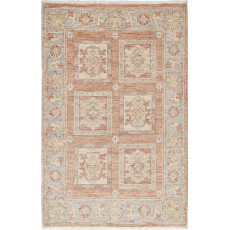 Hand Knotted Red, Tan, Light Blue and Ivory Wool Area Rug | Geometric Floral Small Rug