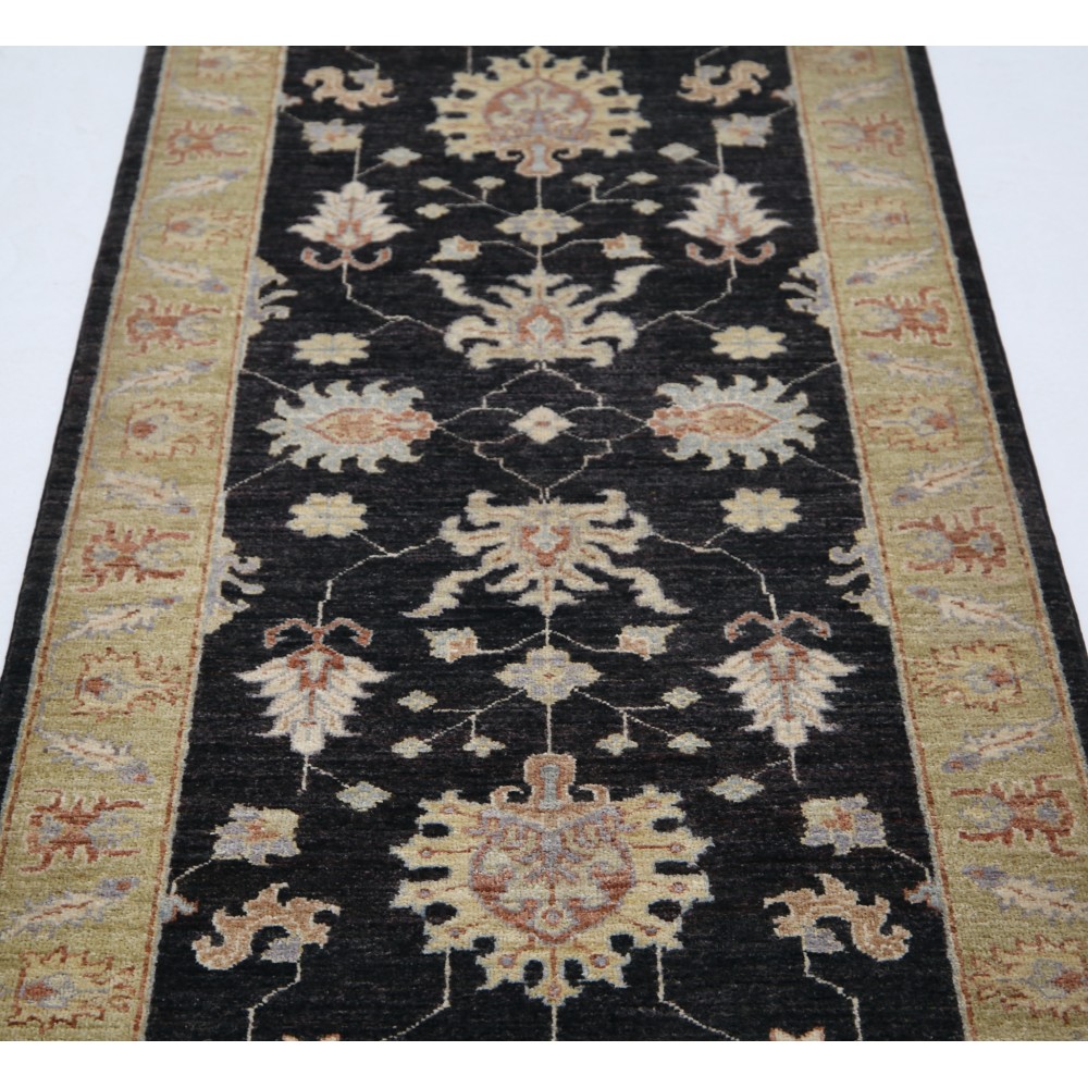 Black Hallway Runner | Kitchen Rug | Handknotted Corridor Rug | Floral Stair Rug | 100% Wool Black Hallway Runner | Kitchen Rug | Handknotted Corridor Rug | Floral Stair Rug | 100% Wool