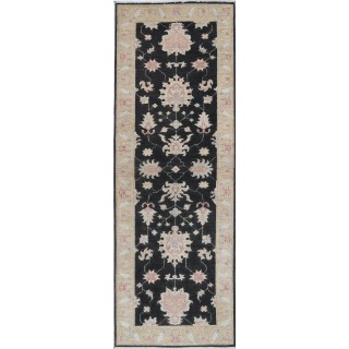 Floral Hallway Runner | Kitchen Runner Rug | Handknotted Corridor Rug | Black Stair Rug | 100% Wool