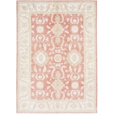 Hand Knotted Floral Oushak Area Rug with Red Field and Beige Border | 100% Wool