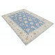 Hand Knotted Floral Oushak Area Rug with Blue Field and Ivory Border | 100% Wool