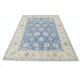 Hand Knotted Floral Oushak Area Rug with Blue Field and Ivory Border | 100% Wool