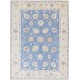 Hand Knotted Floral Oushak Area Rug with Blue Field and Ivory Border | 100% Wool
