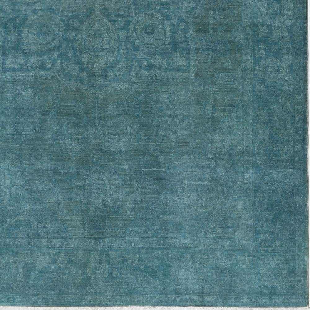 Hand Knotted Teal Blue Wool Area Rug | Turkish Floral Medallion Design Carpet Hand Knotted Teal Blue Wool Area Rug | Turkish Floral Medallion Design Carpet