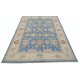 Hand Knotted Floral Oushak Area Rug with Blue Field and Beige Border | 100% Wool