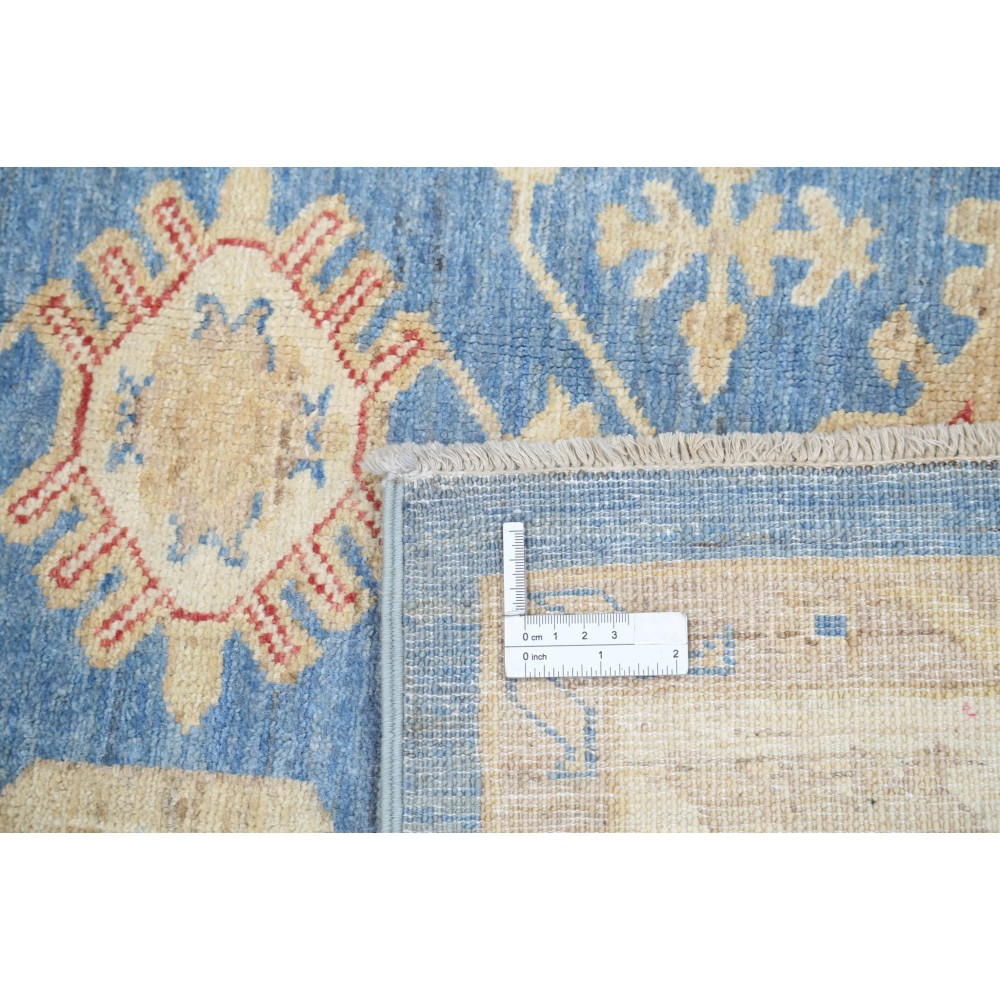 Hand Knotted Floral Oushak Area Rug with Blue Field and Beige Border | 100% Wool