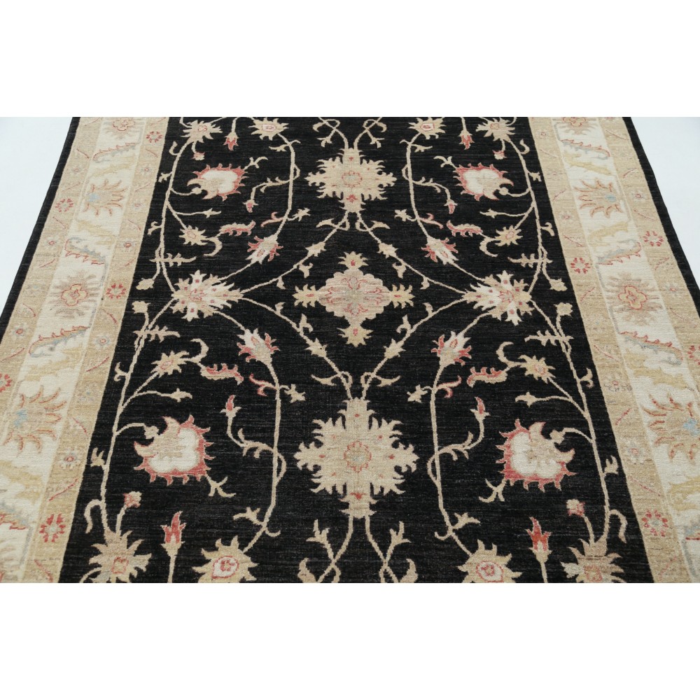 Hand Knotted Floral Area Rug with Black Field and Beige Border | Traditional Oushak Wool Rug Hand Knotted Floral Area Rug with Black Field and Beige Border | Traditional Oushak Wool Rug