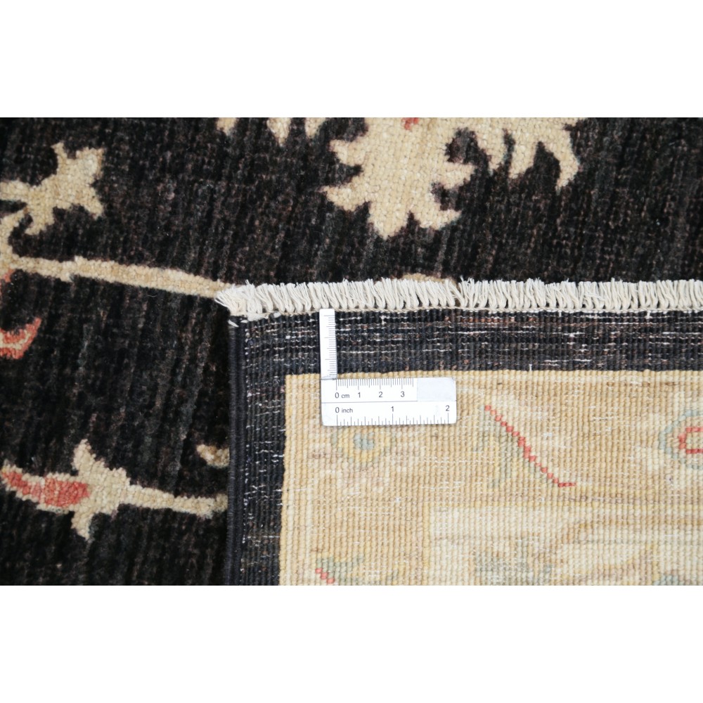 Hand Knotted Floral Area Rug with Black Field and Beige Border | Traditional Oushak Wool Rug Hand Knotted Floral Area Rug with Black Field and Beige Border | Traditional Oushak Wool Rug