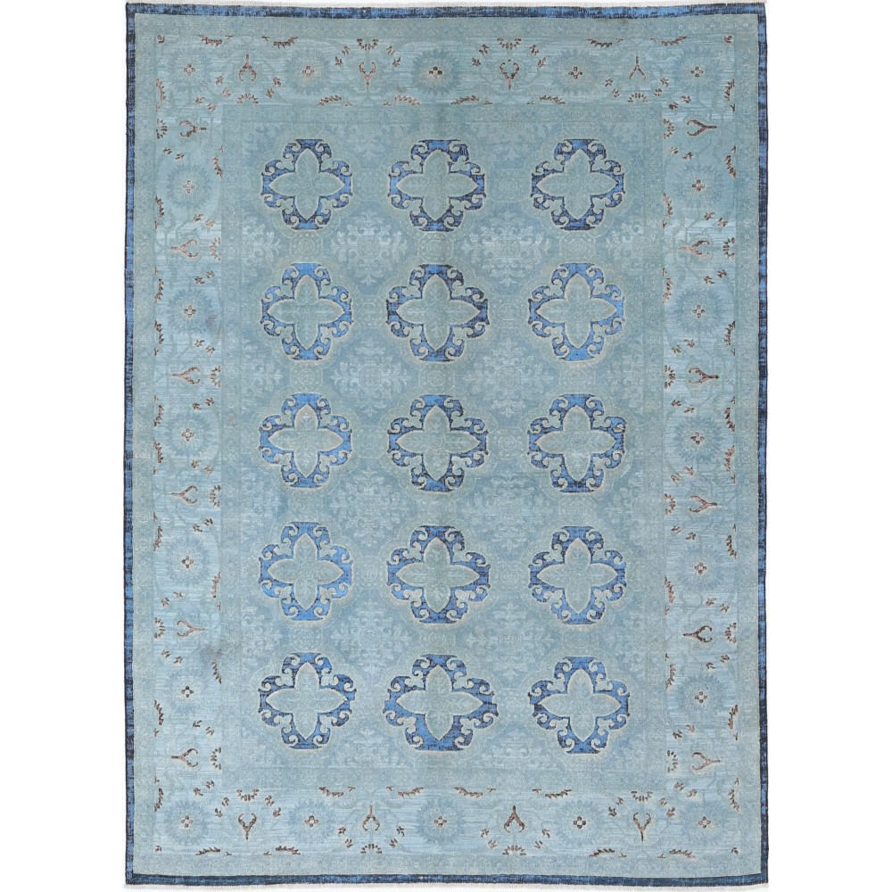 Hand Knotted Light Blue and Navy Blue Wool Area Rug | Turkish Quatrefoil Medallion Design Carpet Hand Knotted Light Blue and Navy Blue Wool Area Rug | Turkish Quatrefoil Medallion Design Carpet