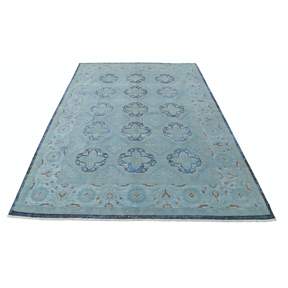 Hand Knotted Light Blue and Navy Blue Wool Area Rug | Turkish Quatrefoil Medallion Design Carpet Hand Knotted Light Blue and Navy Blue Wool Area Rug | Turkish Quatrefoil Medallion Design Carpet