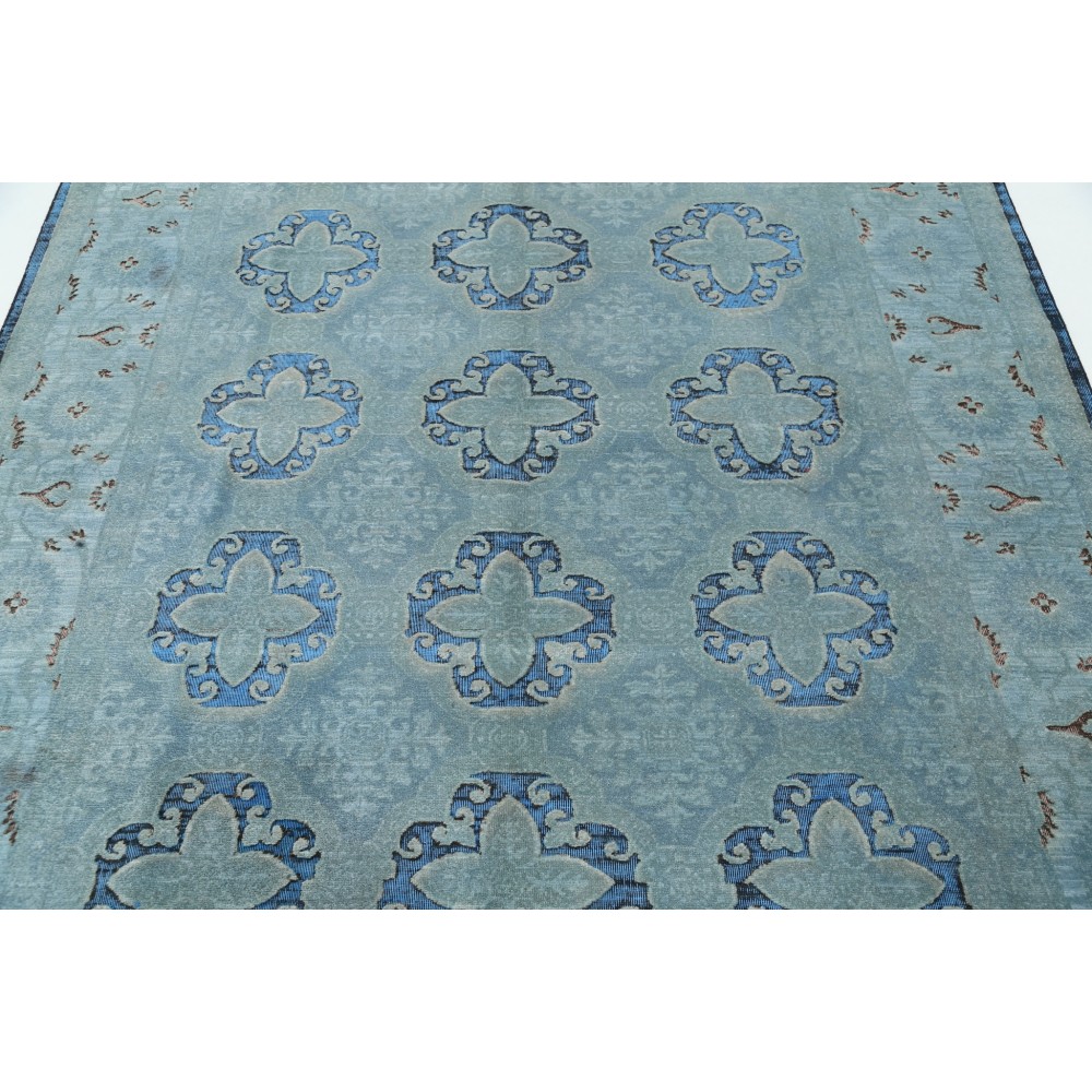 Hand Knotted Light Blue and Navy Blue Wool Area Rug | Turkish Quatrefoil Medallion Design Carpet Hand Knotted Light Blue and Navy Blue Wool Area Rug | Turkish Quatrefoil Medallion Design Carpet