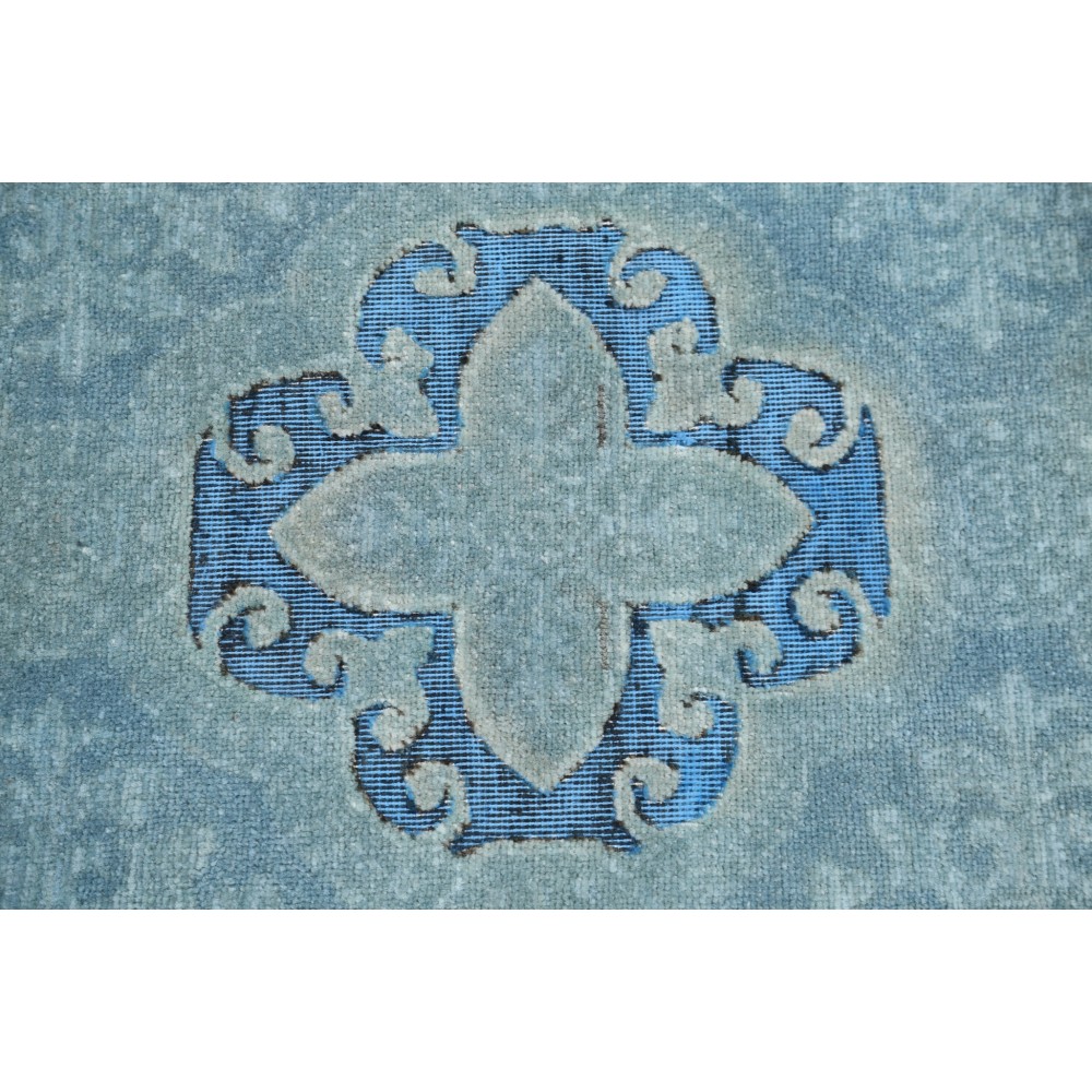 Hand Knotted Light Blue and Navy Blue Wool Area Rug | Turkish Quatrefoil Medallion Design Carpet Hand Knotted Light Blue and Navy Blue Wool Area Rug | Turkish Quatrefoil Medallion Design Carpet