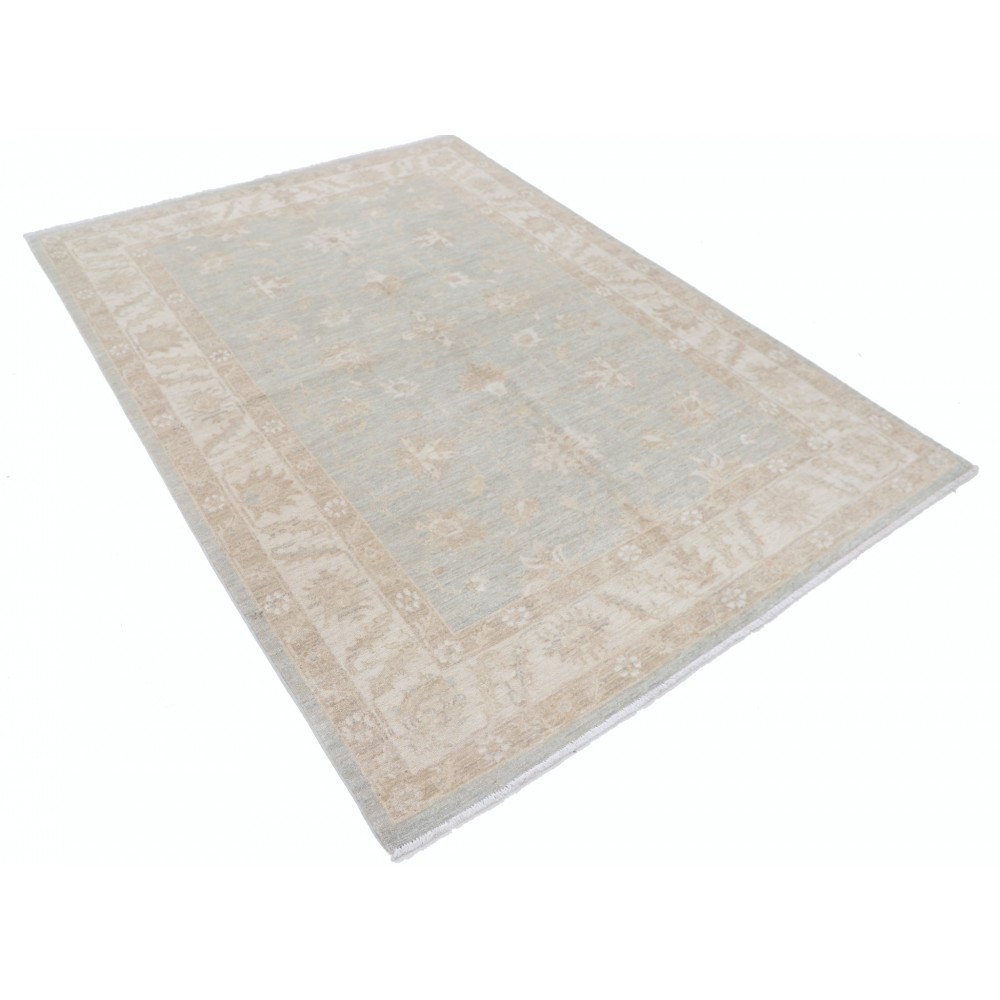 Hand Knotted Floral Area Rug with Light Blue Field and Ivory Border | Turkish Oushak Wool Rug Hand Knotted Floral Area Rug with Light Blue Field and Ivory Border | Turkish Oushak Wool Rug