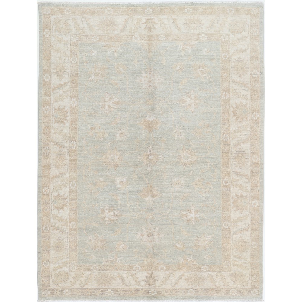 Hand Knotted Floral Area Rug with Light Blue Field and Ivory Border | Turkish Oushak Wool Rug Hand Knotted Floral Area Rug with Light Blue Field and Ivory Border | Turkish Oushak Wool Rug