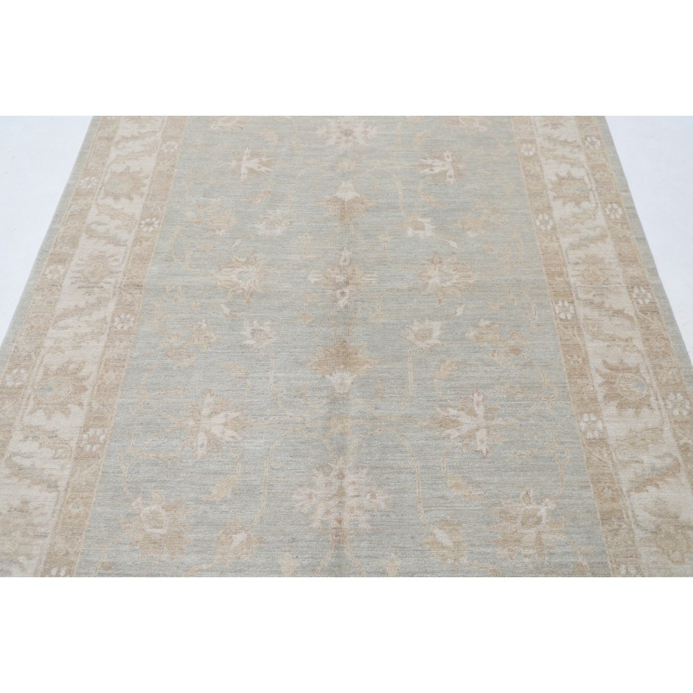 Hand Knotted Floral Area Rug with Light Blue Field and Ivory Border | Turkish Oushak Wool Rug Hand Knotted Floral Area Rug with Light Blue Field and Ivory Border | Turkish Oushak Wool Rug