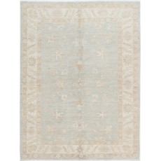 Hand Knotted Floral Area Rug with Light Blue Field and Ivory Border | Turkish Oushak Wool Rug