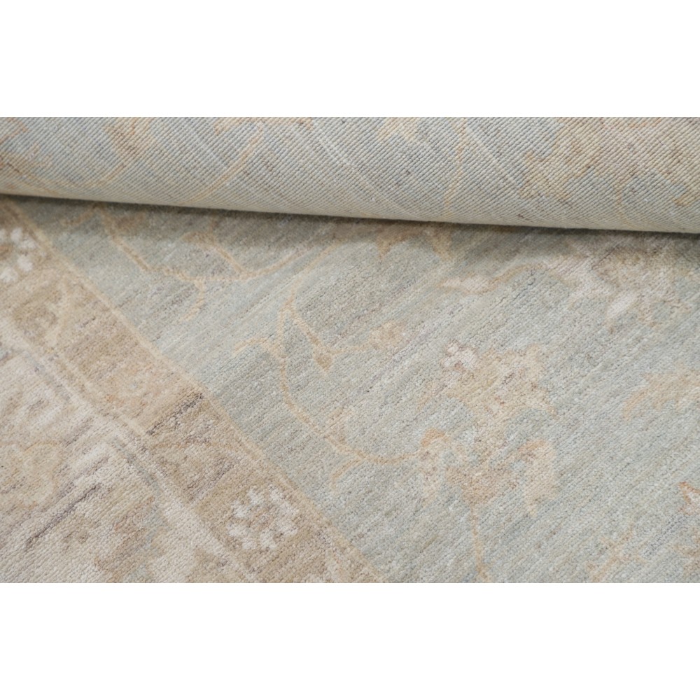 Hand Knotted Floral Area Rug with Light Blue Field and Ivory Border | Turkish Oushak Wool Rug Hand Knotted Floral Area Rug with Light Blue Field and Ivory Border | Turkish Oushak Wool Rug