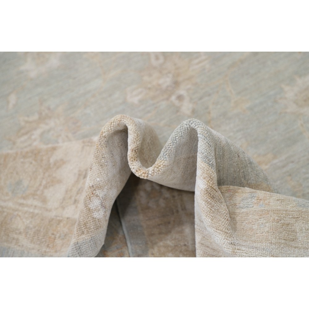 Hand Knotted Floral Area Rug with Light Blue Field and Ivory Border | Turkish Oushak Wool Rug Hand Knotted Floral Area Rug with Light Blue Field and Ivory Border | Turkish Oushak Wool Rug