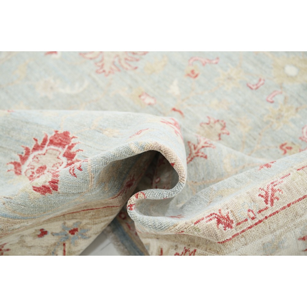 Hand Knotted Light Blue and Beige Wool Area Rug | Traditional Oushak Floral Patterned Carpet Hand Knotted Light Blue and Beige Wool Area Rug | Traditional Oushak Floral Patterned Carpet