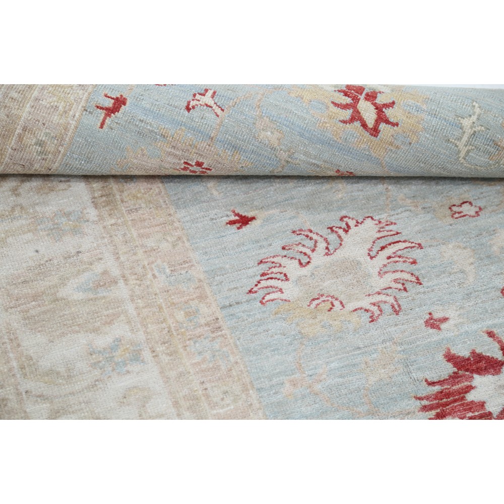 Hand Knotted Light Blue, Ivory and Red Wool Area Rug | Turkish Floral Design Accent Rug Hand Knotted Light Blue, Ivory and Red Wool Area Rug | Turkish Floral Design Accent Rug