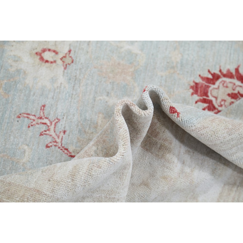 Hand Knotted Light Blue, Ivory and Red Wool Area Rug | Turkish Floral Design Accent Rug Hand Knotted Light Blue, Ivory and Red Wool Area Rug | Turkish Floral Design Accent Rug