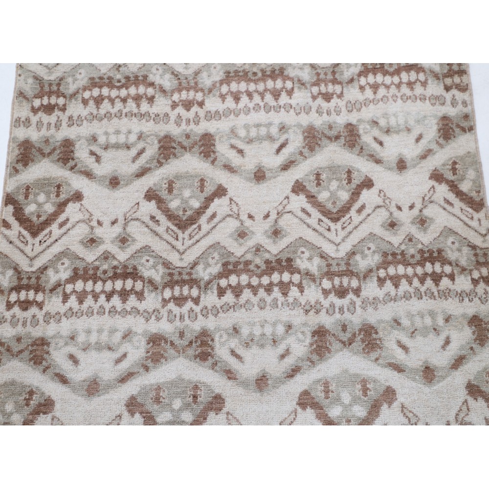 Hand Knotted Ivory and Brown Wool Area Rug | Turkish Geometric Design Accent Rug Hand Knotted Ivory and Brown Wool Area Rug | Turkish Geometric Design Accent Rug