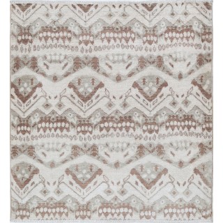 Hand Knotted Ivory and Brown Wool Area Rug | Turkish Geometric Design Accent Rug