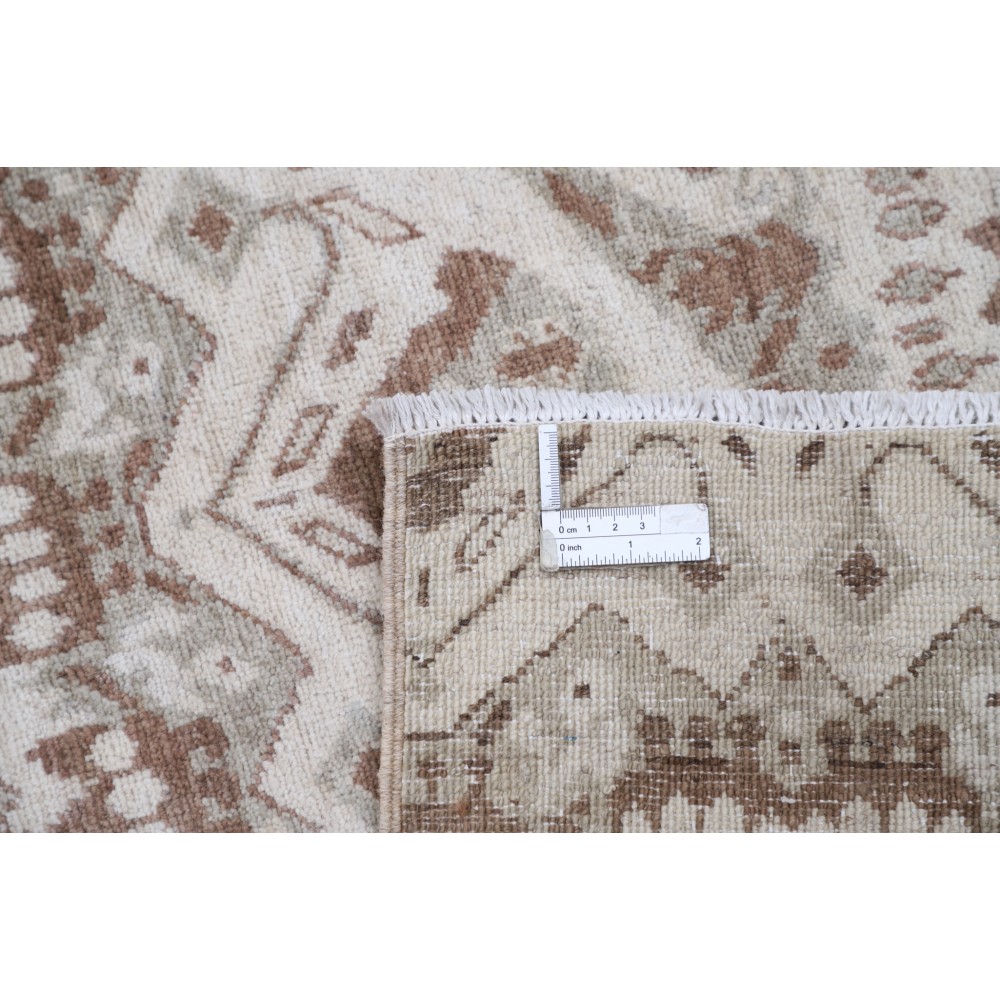 Hand Knotted Ivory and Brown Wool Area Rug | Turkish Geometric Design Accent Rug Hand Knotted Ivory and Brown Wool Area Rug | Turkish Geometric Design Accent Rug