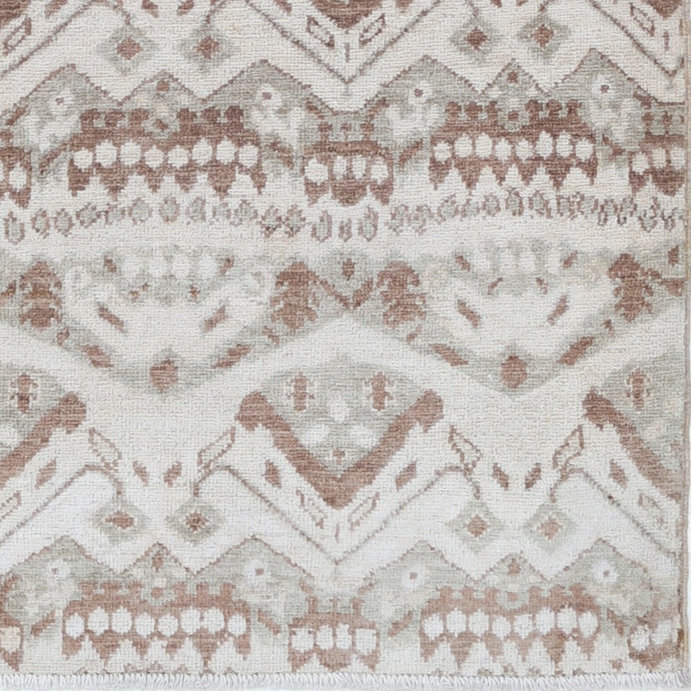 Hand Knotted Ivory and Brown Wool Area Rug | Turkish Geometric Design Accent Rug Hand Knotted Ivory and Brown Wool Area Rug | Turkish Geometric Design Accent Rug