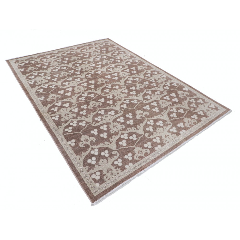 Hand Knotted Beige, Brown Wool Area Rug | Turkish Ogee Floral Design Carpet Hand Knotted Beige, Brown Wool Area Rug | Turkish Ogee Floral Design Carpet